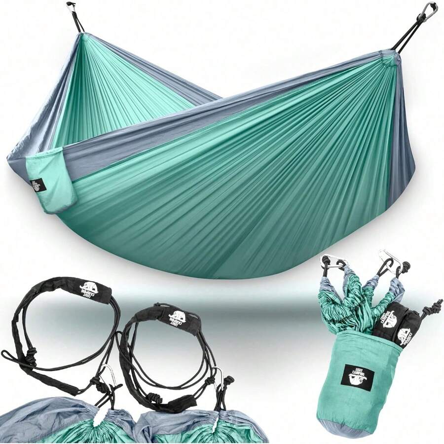 Legit Hamaca de camping – Hamacas – Hamaca para 2 personas – Hamaca de árbol – Hamaca doble – Hamaca portátil – Hamaca – Hamaca – Hamaca de viaje – Hamacas para exterior – Hamaca resistente - Grafito/Verde mar - Ver 1