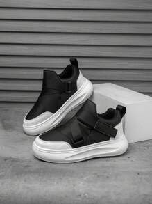 1 Pair Children Sports Shoes, Novel Color Matching Skateboard Shoes, PU Leather Upper, Indoor/Outdoor Casual Running Shoes, Easy To Wear, Lightweight, Anti-Slip, Breathable, Comfortable, New Fashion Academy Style, Boys & Girls, Chunky Sneakers