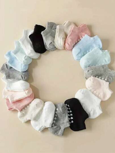 10 双婴儿袜子，随机颜色婴儿女孩和婴儿男孩袜子，防滑袜子，适合所有季节