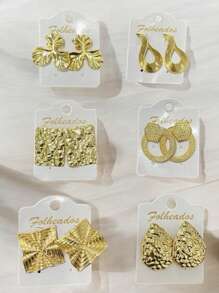 Gold Plated Earrings Kit, Women's Fashion Jewelry, Assorted Models - 套件 6 對 - 查看 6