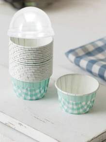 50 个复古格子松饼杯（带盖/不带盖）- 耐热、装饰性纸质烘焙衬垫，带卷边，适用于纸杯蛋糕和甜点，多色节日装饰包（万圣节/圣诞节/复活节/感恩节）