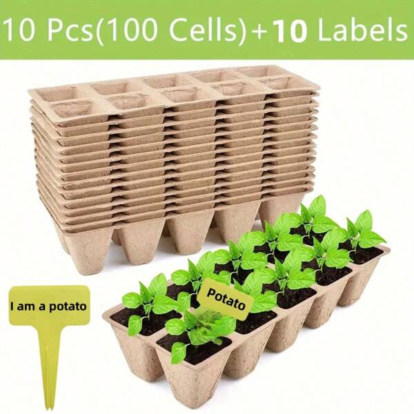 50/100 Pezzi di vassoi per semi con etichette, vasi di torba per la semina, vassoio per germinazione dei semi, kit per la semina, vassoi per la propagazione e la crescita di piantine