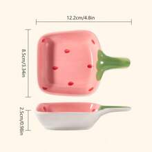 1 件/6 件陶瓷蘸酱盘、小酱汁盘、调味蘸酱碗、家用蘸酱盘、学校用品 - 草莓手柄碟 - 查看 2