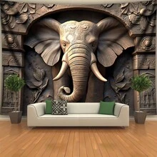 1pc Super Large Size Vibrant 3D Embossed Elephant Wall Tapestry - Colorful Polyester Backdrop With Vivid Printing, Wall Hanging For Living Room, Bedroom, Office, And Home Decor, Perfect For Live Streaming Background, Party Decoration, And Room Decoration, Comes With Free Installation Package