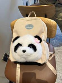 New Cute Panda Fashion Lightweight Backpack, Fashionable Zipper Closure, Multi-Functional Fashion Bag, Multi-Purpose Storage, Travel Party Commuting Multi-Functional Simple Leisure - White - View 6