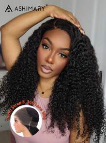 Ashimary Jerry Curly Invisi Strap Snug Fit 360 无胶假发 透明蕾丝前部假发 漂白结 预切蕾丝 自然黑色头发 100% 真人头发 预拔自然发际线假发 - SNatural - 查看 2