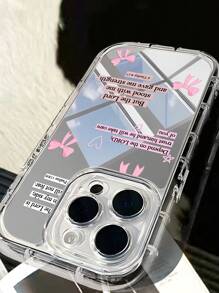 Mirror Phone Case 1pc Minimalist Slogan, God, Pink Bow Design Transparent Full Protective Phone Soft Case Compatible With IPhone 11/12/13/14/15/16 Pro Max