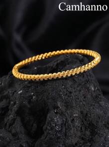 Camhanno 6/1 Vòng tay thép không gỉ mạ vàng 18K, thích hợp cho các buổi tụ họp và đeo hàng ngày, phong cách Châu Âu và Châu Mỹ, mạ chân không chống đổi màu, trang sức đeo tay tinh tế và sang trọng, quà tặng lý tưởng - Vàng - Xem 2