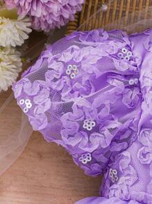 2025 Spring Summer New Girls Dress Toddler Baby Puff Sleeve Bowknot Mesh Princess Dress