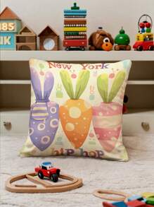 1pc Colorful Carrot & Letter Pattern Decorative Pillow Case, Modern Throw Pillow Cover, Single-Sided Print, No Filling, For Sofa, Home Decor - Multicolor - View 1