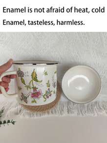 1 pièce Tasse émaillée épaisse avec couvercle, grande capacité, tasse résistante à la chaleur pour lait/thé/eau. Boîte à thé émaillée, bocal hermétique vintage résistant à la chaleur avec anse et couvercle
