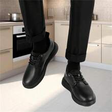 Water-Resistant Men's Solid Color Professional Chef Shoes, Comfy Non Slip Kitchen Shoes Lace Up With Durable Rubber Soles Casual Kitchen Footwear