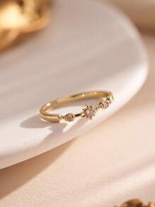 1枚925纯银精美立方氧化锆八角星戒指，适合女士日常通勤佩戴，也可作为装饰戒指或派对配饰，高品质女士戒指，优雅珠宝礼品。 - 金色 - 查看 6