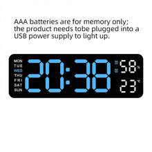 9-Inch Large Display Digital Wall Clock, With Temperature/DST/Auto Dimming/Humidity/Alarm, 12/24 Hour Format, Silent Operation, Suitable For Living Room Decor, Powered By Adapter (Battery For Memory Only, Not Included), Great For Birthday, Graduation, Bedroom, Dorm, Back To School, Campus Decor, Surprise Gift, Home Decor, Study Supplies - Multicolor - View 16