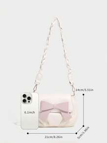 Bolsa de Ombro de Cor Sólida Feminina, Bolsa Transversal de Moda Fofa com Decoração de Laço, Adequada para Presente, Transporte Diário, Escola, Mini Carteira de Celular, Bolsa Plissada