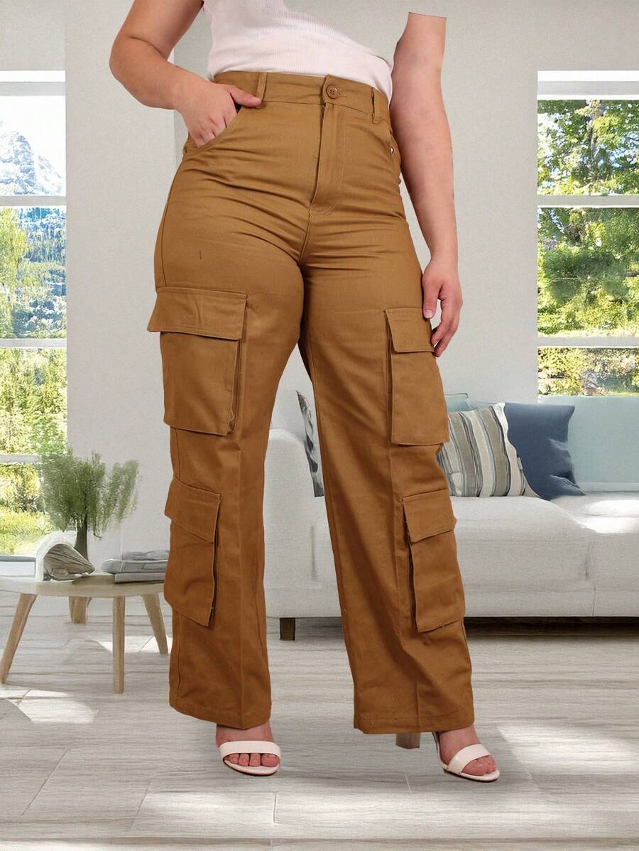 Cargo Dress Pants With Flap Pockets - Camel - View 1