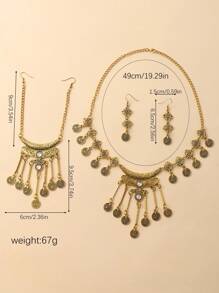 1 set de design de pièce de monnaie vintage arabe comprenant 1 chaîne de tête + 1 collier + 1 paire de boucles d'oreilles, convient aux femmes, cadeau de vacances