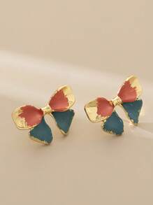 2Pairs Retro Handpainted Asymmetric Flower Clip-On Earrings For Women, Elegant Exaggerated Enamel Mosquito Coil Plate Non-Piercing Earrings - Gold - View 14