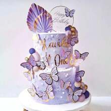 LaVenty Butterfly Cake Decorations With Purple Pink Gold Balls Cake Toppers For Gender Reveal Wedding Birthday Bridal Shower Party Decor