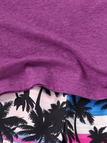 Set casual de 2 piezas: Camiseta de tirantes con estampado de árbol y pantalones cortos hawaianos de cintura elástica para niños