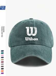 1pc Wilson Stylish Printed Baseball Cap, Vintage Dad Hat, Outdoor Casual Sun Protection, Breathable, Adjustable Size, Multi-Color Option, Tennis Sport Graphic, City Casual Sunhat