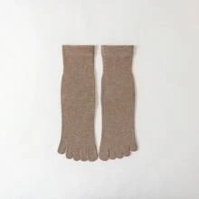 1 Pair Women's Solid Color Moisture-Wicking, Odor-Resistant Mid-Calf Five-Toe Socks, Suitable For Daily Use, Fall - Multicolor - View 23