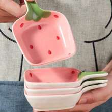 1 件/6 件陶瓷蘸酱盘、小酱汁盘、调味蘸酱碗、家用蘸酱盘、学校用品 - 草莓手柄碟 - 查看 3