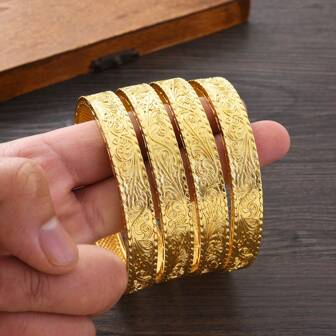 2pcs/4pcs 65mm/70mm Golden Color Luxury Women Bangle Bracelets, Suitable For Arab, European & American Girls Daily, Party, Birthday, Wedding Occasion Gift
