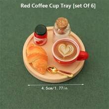 6件/套木制圆形托盘、迷你咖啡杯、面包、果酱下午茶食物玩乐配件 - 彩色 - 查看 7