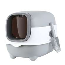 Cat Litter Box With Automatic Sandproof Cage Sterilization And Deodorization Function With Included Litter Scoop, Extra Large Cat Litter Box, Easy To Clean - Xám - Xem 5