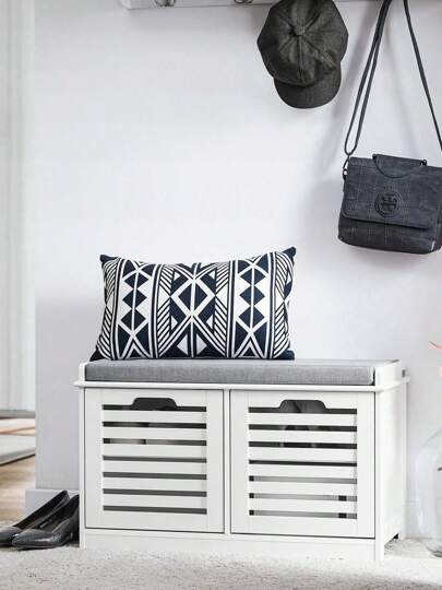 SoBuy Shoe Bench With Storage, Shoe Rack With 4 Compartments, Storage Chest With Seat Cushion, Hallway Bench/Chest Of Drawers For Entryway, Load Capacity Up To 133kg, 71x43x35cm