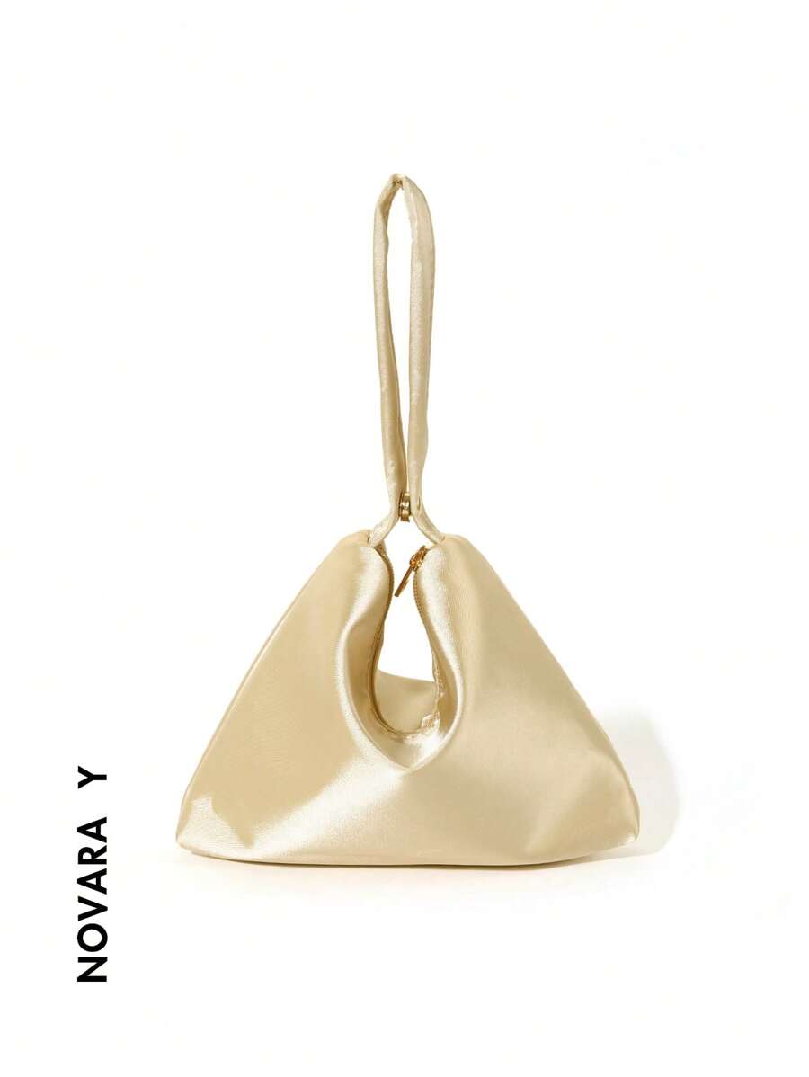 Borsa clutch elegante e semplice in raso con manico magnetico a triangolo, adatta per feste, matrimoni e occasioni formali