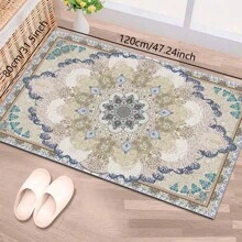 1pc Nordic Fairisle Pattern Crystal Velvet Area Rug, 700g/㎡ With Dotted Non-Slip Backing, 5mm Thickness, Machine Washable Fade-Resistant Carpet Suitable For Holidays And Any Spaces Including Hotel, Office, Sofa, Bedside, Kitchen, Laundry, Hallway, Porch, Stairs, Entryway Mother's Day