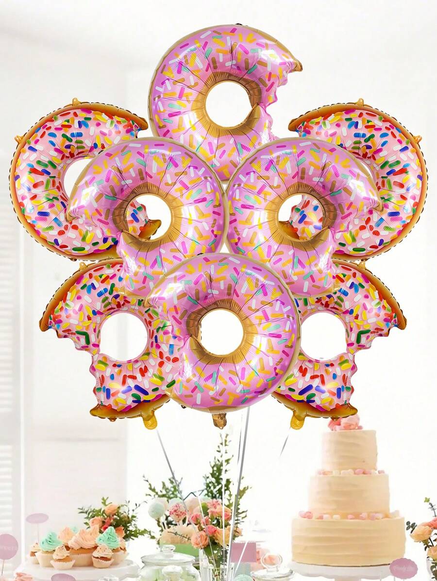 2/4 个甜甜圈形铝箔气球 - 甜甜圈糖果，适合生日派对、甜点主题派对、周年纪念用品、家居装饰 - 彩色 - 查看 1