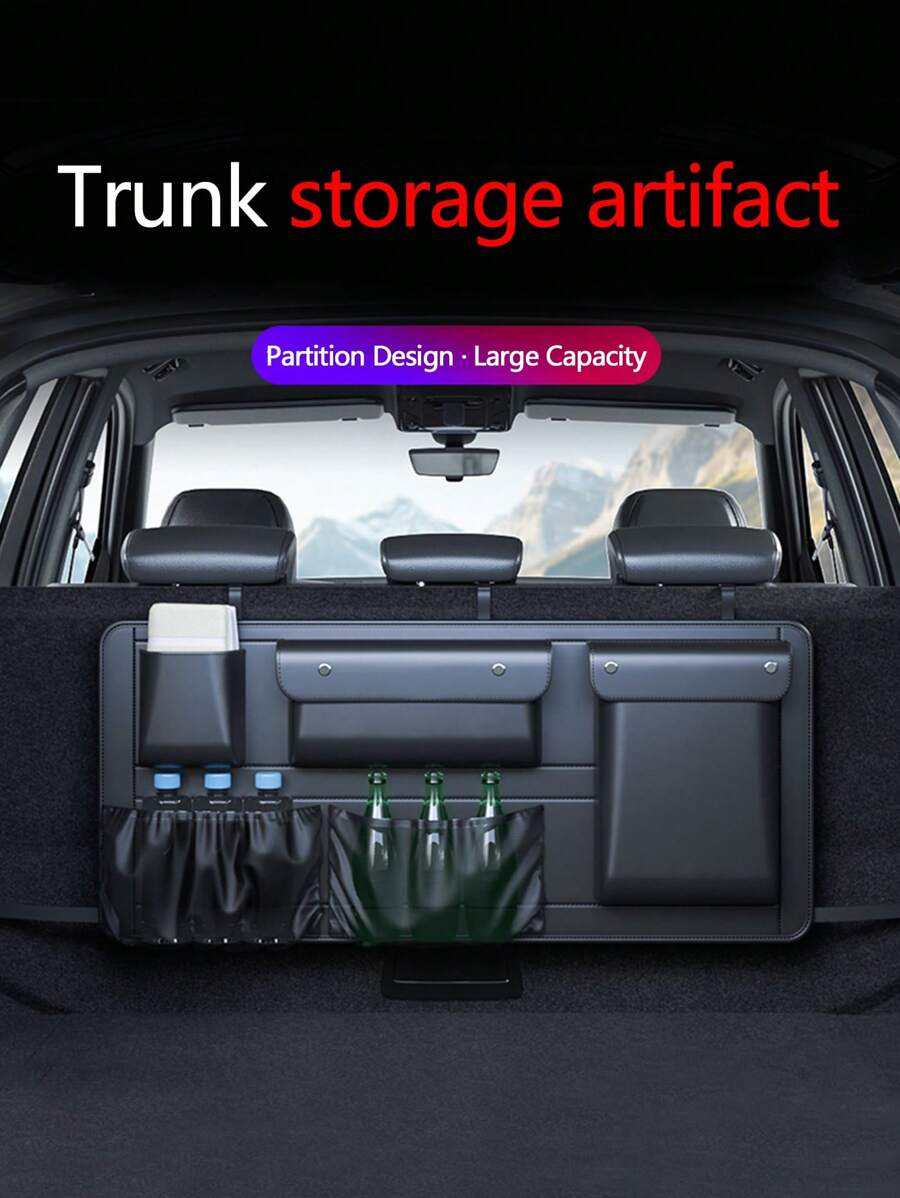 1pc Car Storage Bag, Multi-Functional Trunk Organizer Box, Large Capacity Universal Car Accessories Pouch - Black - View 1