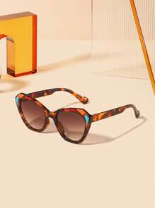 1 件女士休闲波西米亚风 TR90 材质猫眼镜框玳瑁色全框时尚眼镜，适合户外和度假 - 彩色 - 查看 4