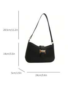 优雅新月形腋下单肩包，女士时尚休闲纯色腋下包 - 黑色 - 查看 10