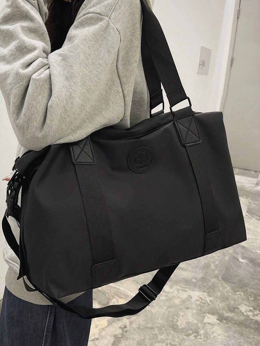 shinaier Large Capacity Solid Color Letter Print Travel Duffle Bag