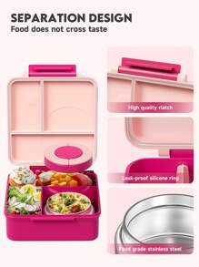 Bento Lunch Box With 9oz Soup Thermo, Leakproof Lunch Food Containers With 4 Compartment, Thermo Insulated Hot Food Jar For School, Office, Travel, And Picnics - Pink - View 4