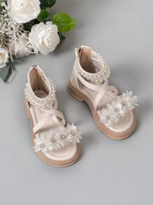 Girls' Sweet And Cute Flat Sandals, Fashionable Princess Beach Shoes, Comfortable, Lightweight, Non-Slip Dress Shoes For Wedding, Performance And Party, Suitable For All Seasons