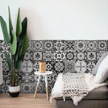 20 Peças Adesivos à Prova de Óleo Estilo Mandala Preto e Branco para Cozinha, 20x20cm, Autoadesivos, Azulejos Impermeáveis para Respingos, Adesivos Decorativos Flexíveis de Padrão Geométrico de Canto para Decoração de Parede, Decoração Doméstica, Decoração de Sala de Estar, Decoração de Quarto, Decoração de Banheiro