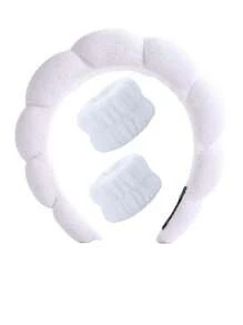 14 件纯色沐浴头带和沐浴腕带套装，洗脸头带、腕带、化妆护肤头带 - 彩色 - 查看 12