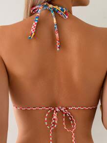 Costume da bagno con fiocco, colorato e con stampa geometrica sexy, per le donne, bikini decorativo alla moda per vacanze al mare e in villaggi turistici