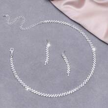 1 Bộ vòng cổ xích móng vuốt tinh tế và hoa tai dài, vòng cổ hình giọt nước, phụ kiện tiệc cưới cô dâu - Bạc - Xem 4