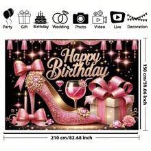 Dienalls Glitter Rose Gold Birthday Background, Shiny Heels And Champagne Glasses, Adult Female Photography Backdrop, Party Decoration Banner, New Year, Mother's Day And General Holiday Photo Backdrop - Easy To Set Up And Store, Adds Perfect Ambiance And Atmosphere! Tablecloth, Curtain