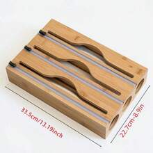 1pc Bamboo Film Cutter, Multi-Compartment Food Wrap Dispenser, Foil Paper Storage Box, Wall-Mounted Kitchen Cutter Organizer - Multicolor - View 5