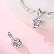 1 pieza Compañero permanente del amor, romántico rosa corazón de rosa de amor, lazo de amor, broche fijo, ramo de amor, gato y flor, cuentas de flor, colgante adecuado para pulsera de serpiente, collar, llavero, cuentas plateadas adecuadas para hacer joyería DIY, regalo de aniversario, Navidad, para chicas, pareja, regalo del Día de San Valentín