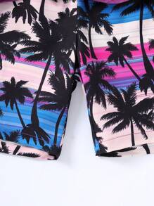 Set casual de 2 piezas: Camiseta de tirantes con estampado de árbol y pantalones cortos hawaianos de cintura elástica para niños