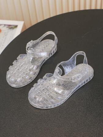 Kids Summer Jelly Sandals, Girls Crystal Soft Bottom Anti-Slip Plastic Shoes, Toddler Princess Shoes, Korean Style