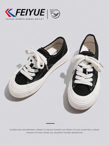 FEIYUE. 1 Pair Unisex Lace-Up Canvas Shoes, Casual Versatile Lightweight Breathable Shoes, Women Outdoor Low-Top Athletic Couple Sneakers